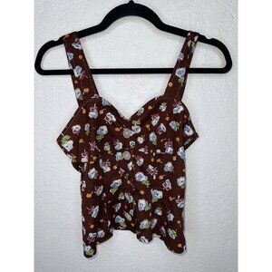 The Red Eye Vintage Tank Top Brown Floral Button Down Sweetheart Rockabilly Z
